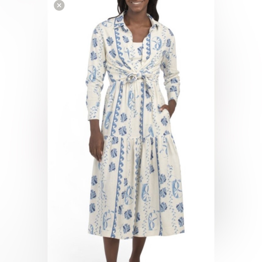 Calypso St. Barth Blue and White Floral Dress with cover up top